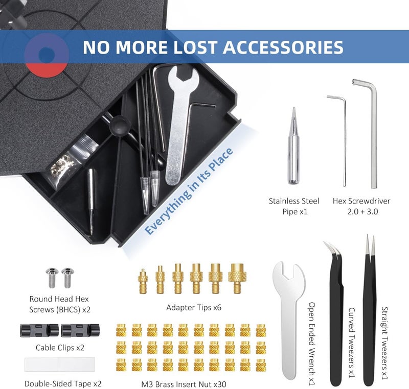 Mintion Vertical Heat Set Insert Tool Pressing Machine, with 90W Soldering Iron, 30PCS Brass Threaded Inserts, Heat Set Tips (M3/M4/M5/M6/M8), for 3D Printed Components, 95% Pre-Assembled - Image 3
